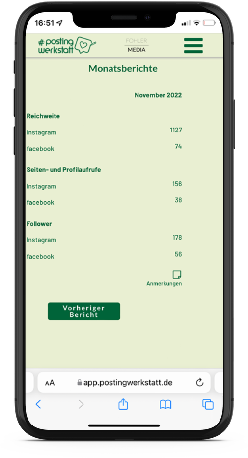 #postingwerkstatt Web-App Monatsberichte