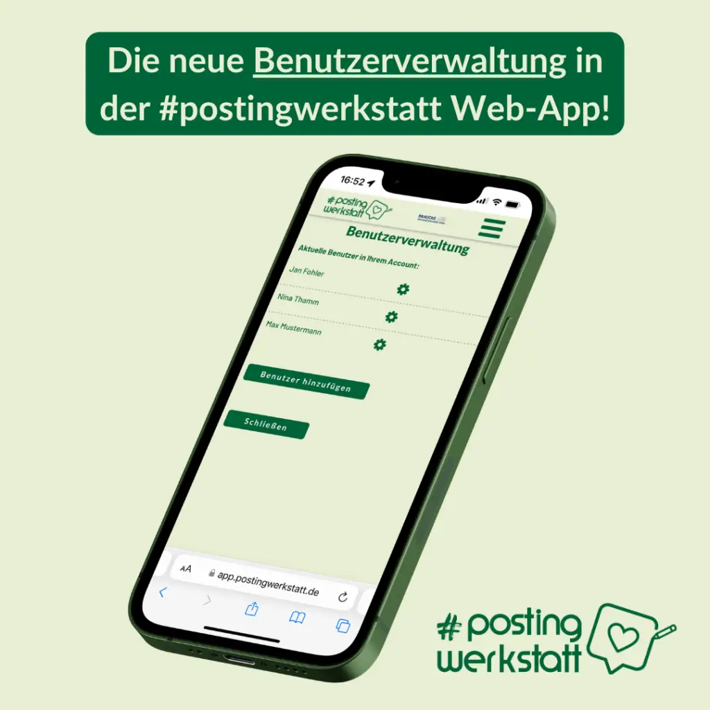 User management in the #postingwerkstatt web app