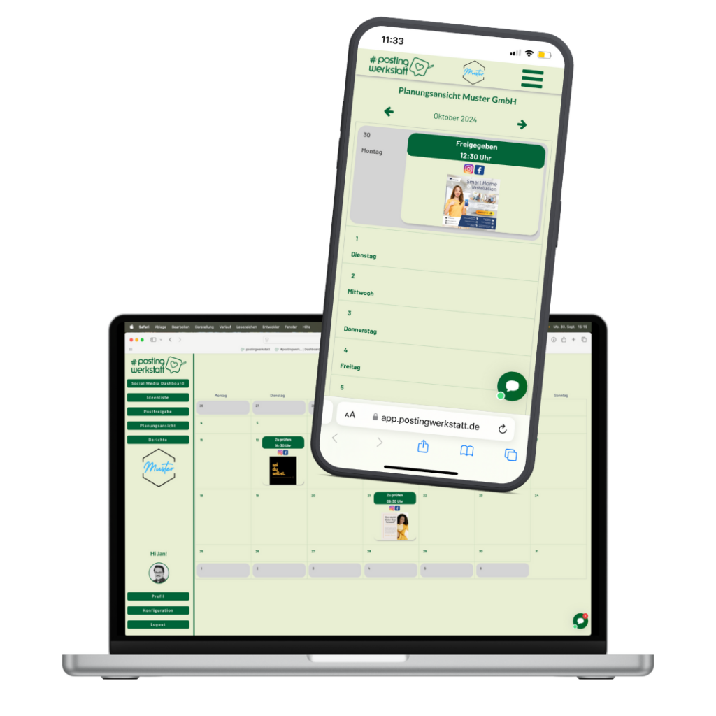 #postingwerkstatt Web-App Mockup mit Laptop und Smartphone